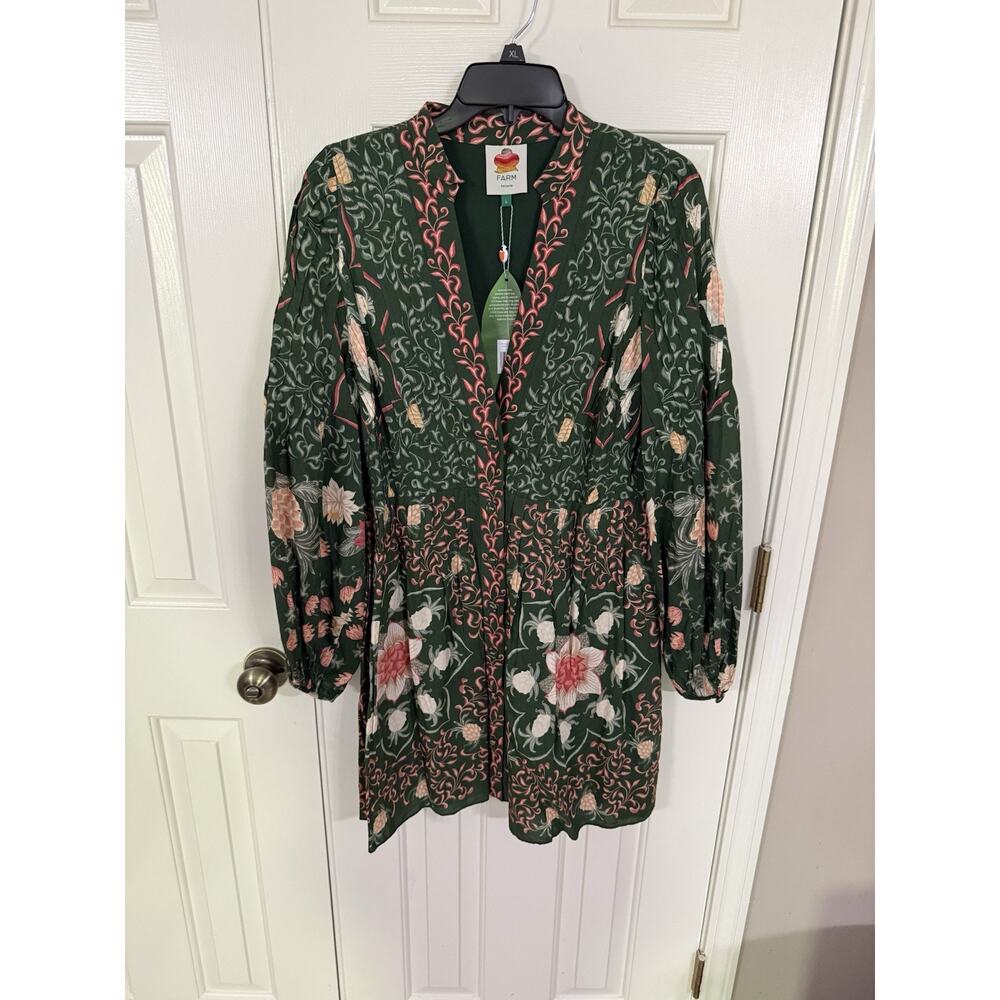 Farm Rio Pineapple Garden Green Long Sleeve Mini Dress L New